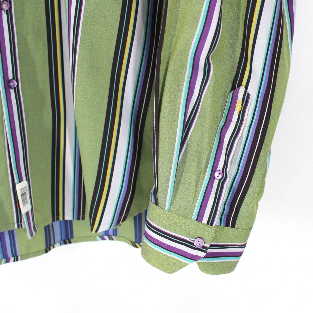 Robert Graham Green Color Stripe Cotton Flip Cuff Button Long Sleeve Shirt 2XL